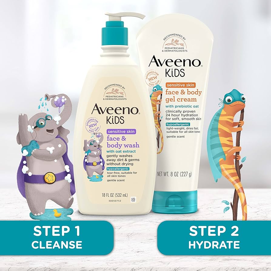 Aveeno Kids Face & Body Wash with Oat Extract for Sensitive Skin (532ml)