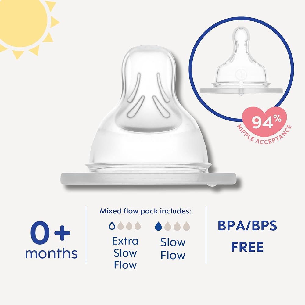 MAM Bottle Teats Mixed Flow Pack - 2 x Extra Slow Flow (level 0) & 2 x Slow Flow (level 1)