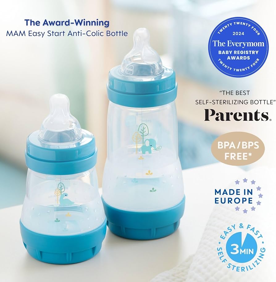MAM Easy Start Anti-Colic Bottles, Extra Slow Flow Size (130ml) - Pack of 2