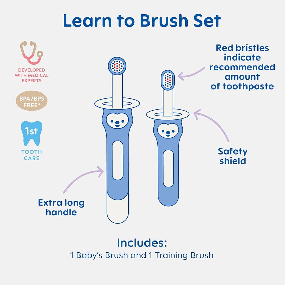 MAM Learn to Brush Set (1 Baby’s Brush Toothbrush, 1 Training Brush, 1 Safety Shield) 5+ months