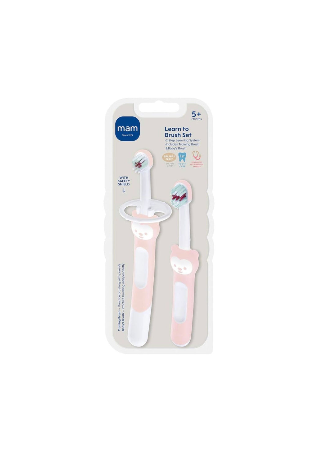 MAM Learn to Brush Set (1 Baby’s Brush Toothbrush, 1 Training Brush, 1 Safety Shield) 5+ months
