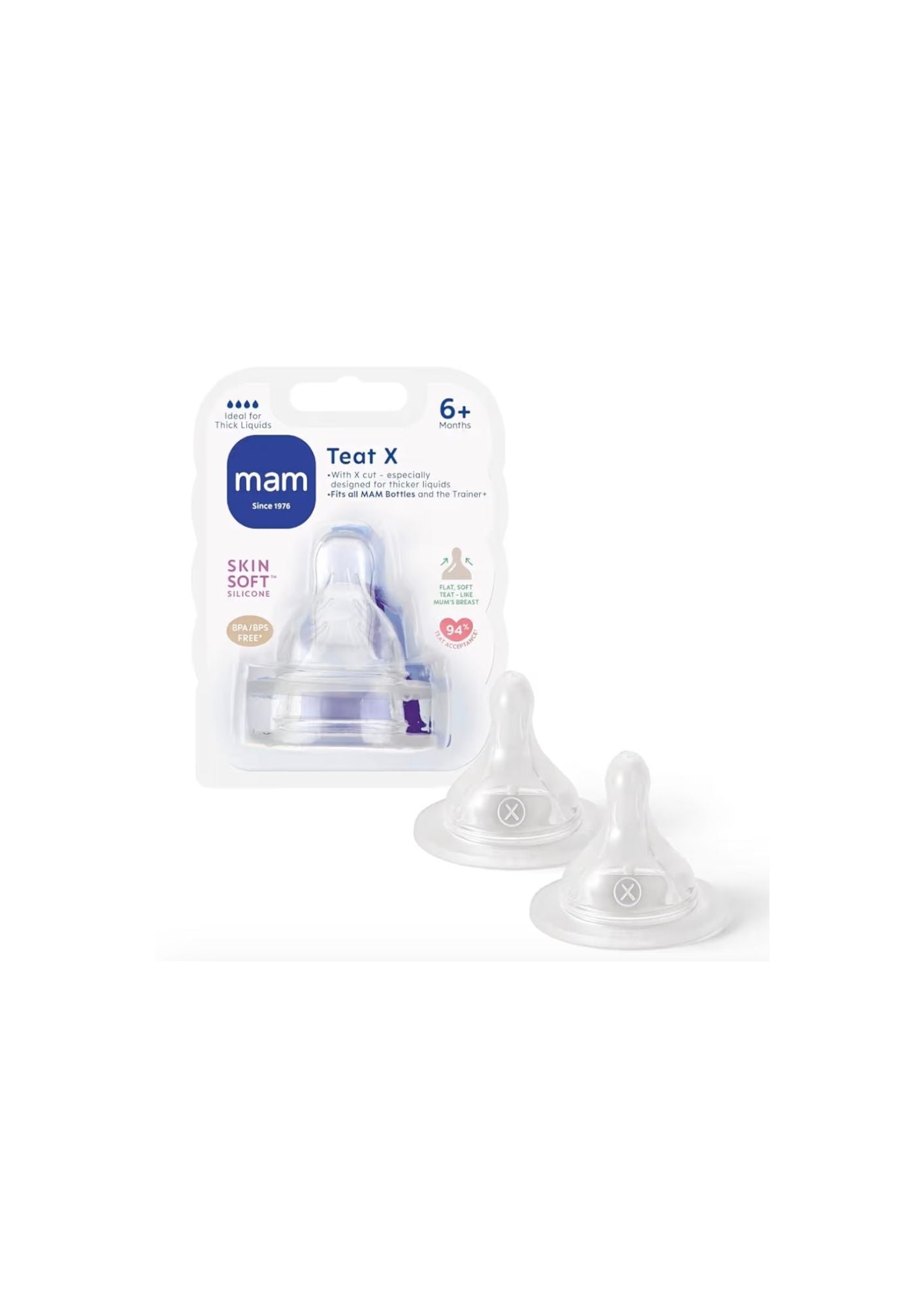 MAM Bottle Teats for Thick Liquids - Size X (6+ Months) - 2 Pack