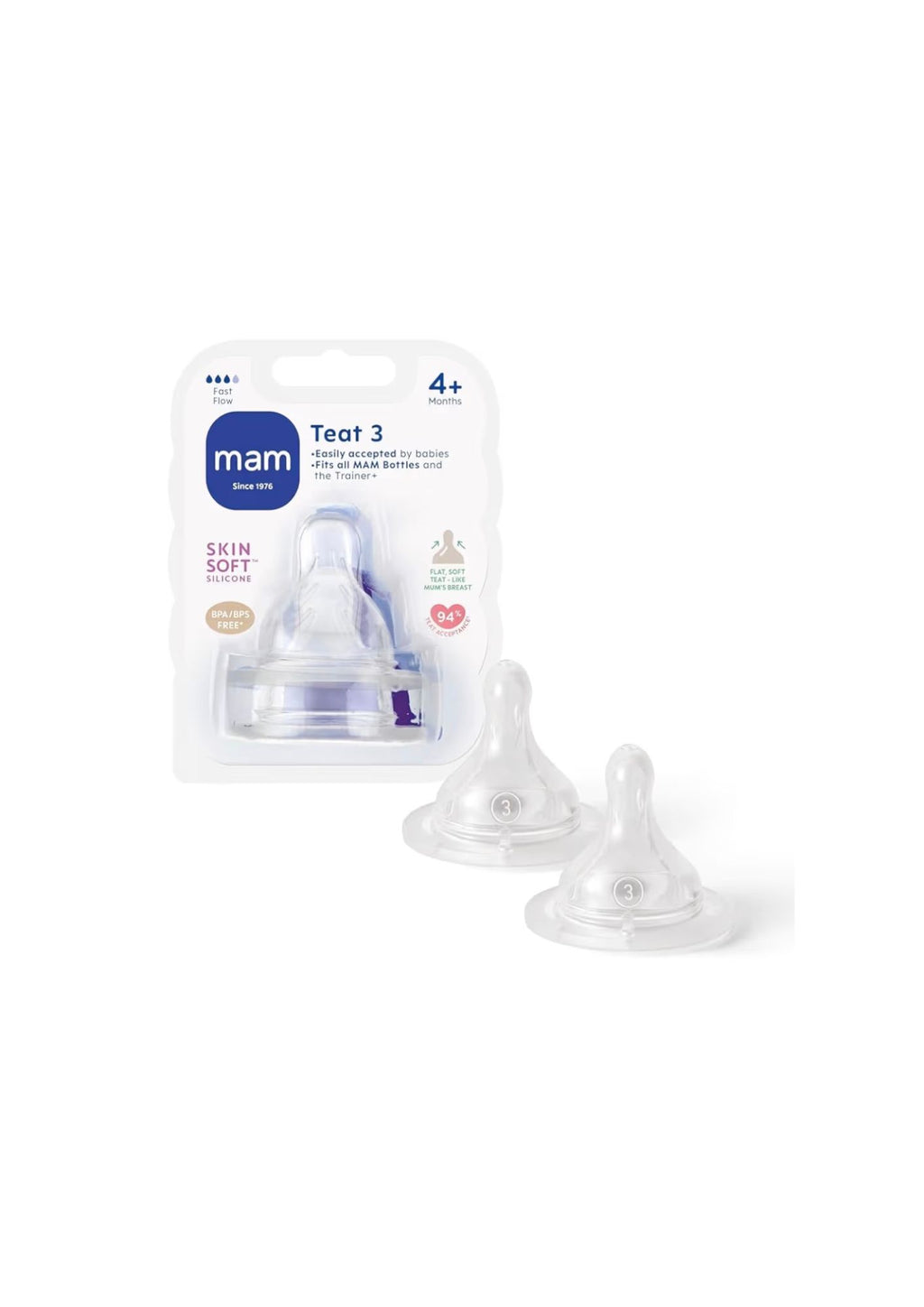 MAM Bottle Teats - Fast Flow Size 3 (4+ months) - 2 pack
